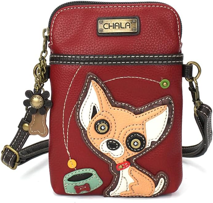 CHALA Dog Collection Cell Phone Crossbody Purse-Women PU Leather/Canvas Multicolor Handbag with Adjustable Strap