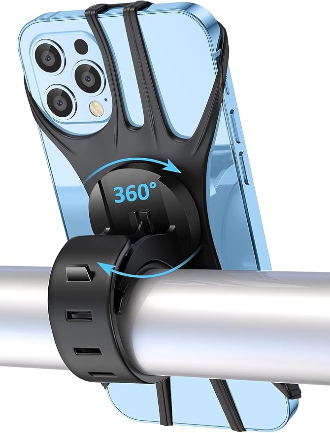 Bike Phone Mount, Universal Bike Phone Holder, 360° Rotatable, Silicone Bicycle Phone Mount Handlebar for iPhones, Galaxy, Xiaomi, Honor, Realme, Huaweii, Pixel, Oneplus and Other 4.5-7.0 Mobile