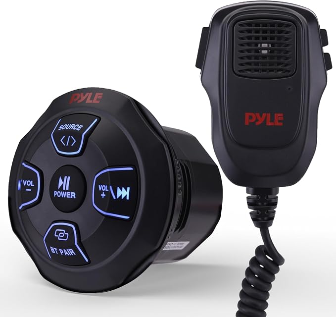 Marine Bluetooth Receiver Microphone Kit - Waterproof Audio Entertainment System Set w/ 2-Channel Wireless BT Controller, Handheld Broadcasting Mic - Car, Truck, ATV, UTV, 4x4, Boat