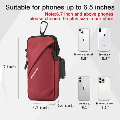 Prime Comfort Cell Phone Holder, Small Crossbody Shoulder Holsters Bag with Arm Band, Fits iPhone and Android, Use for Running, Walking, Hiking & Biking (6.7 Inches, Red)