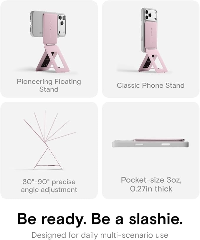 MOFT Phone Tripod Stand Selfie Stick for iPhone, Multi-Angles iPhone Stand, Lightweight & Portable Phone Holder, Strong Magnets, MOVAS Vegan Leather, Travel Essentials, Blush(Without Card Slot)