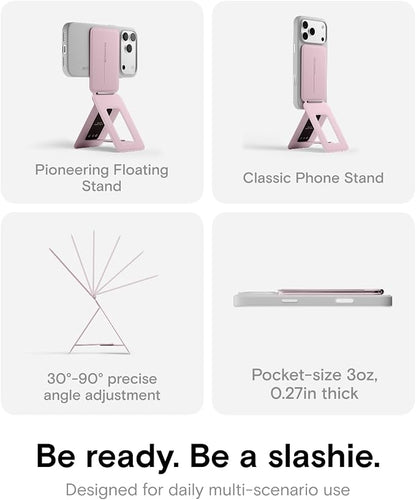 MOFT Phone Tripod Stand Selfie Stick for iPhone, Multi-Angles iPhone Stand, Lightweight & Portable Phone Holder, Strong Magnets, MOVAS Vegan Leather, Travel Essentials, Blush(Without Card Slot)