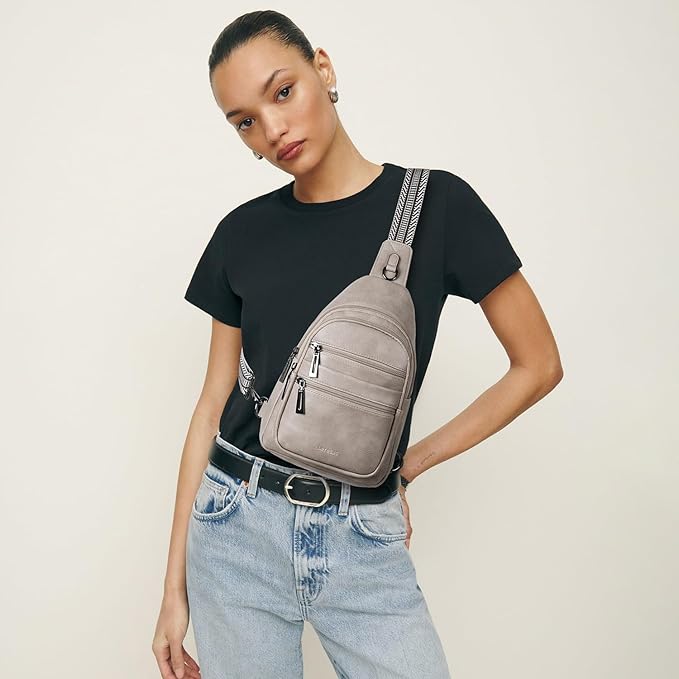 Leresas Sling Bag for Women Crossbody Bags Fanny Packs Sling Purse Backpack Shoulder Bag Vegan Leather Chic Gifts Travel Handbag Light Grey