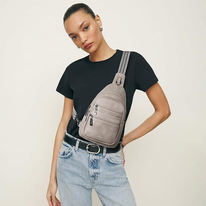 Leresas Sling Bag for Women Crossbody Bags Fanny Packs Sling Purse Backpack Shoulder Bag Vegan Leather Chic Gifts Travel Handbag Light Grey