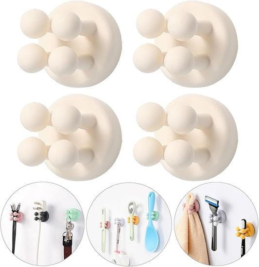 iBetterLife 4Pcs Self-adhesive Hooks Holders - Mounted to Wall Mirror for Clipping & Hanging Toothbrush Razor Towel Key Plug Cable, Utility Holder for Kitchen Bathroom Home Office Dorm Room Essentials