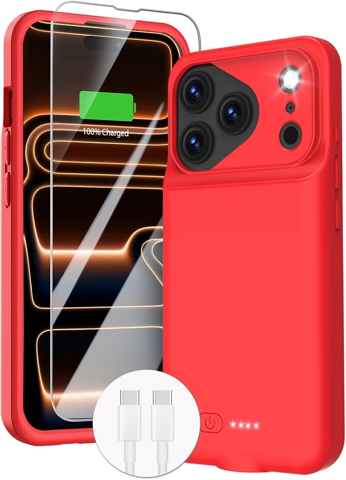GIN FOXI Battery Case for iPhone 17 Pro, Rechargeable Case Charger 8500mAh Ultra-Slim Lightweight Powerful Battery Pack 15W Fast Charging Anti-Fall TPU Juice Box for 17 Pro (6.3") Red