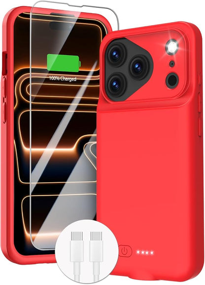 GIN FOXI Battery Case for iPhone 17 Pro, Rechargeable Case Charger 8500mAh Ultra-Slim Lightweight Powerful Battery Pack 15W Fast Charging Anti-Fall TPU Juice Box for 17 Pro (6.3") Red