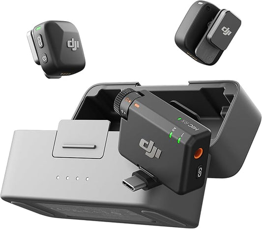 DJI Mic Mini (2 TX + 1 RX + Charging Case), Wireless Lavalier Microphone for iPhone/Camera/Android, Ultralight, Detail-Rich Audio, 48h Use, Noise Cancelling, Automatic Limiting, Vlog, Streaming