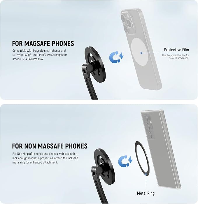 NEEWER GP-16 Magnetic Neck Mount for Action Camera & Phone with Cleaning Cloth Chest Mount Phone Holder for POV Video Recording Vlogging Compatible with GoPro DJI Insta360 MagSafe iPhone Android