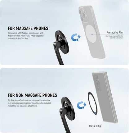 NEEWER GP-16 Magnetic Neck Mount for Action Camera & Phone with Cleaning Cloth Chest Mount Phone Holder for POV Video Recording Vlogging Compatible with GoPro DJI Insta360 MagSafe iPhone Android