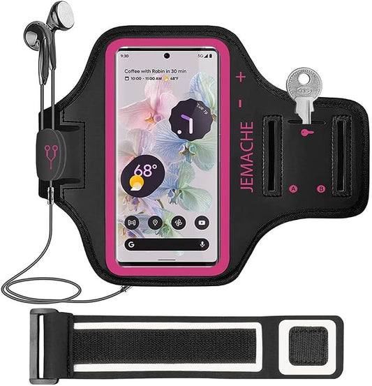 Pixel 10 9 Pro Armband, JEMACHE Water Resistant Gym Running Workouts Phone Arm Band for Google Pixel 10Pro 9Pro 10 9 8 7 9a 8a 7a (Rosy)