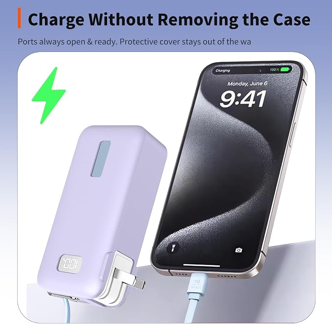 Case for Anker Nano 3-in-1 Portable Charger 10000mAh – Washable Protection Sleeve, Full Access to Charging Ports, Shockproof, Drop-Resistant, with Case-Friendly Charging[Purple]