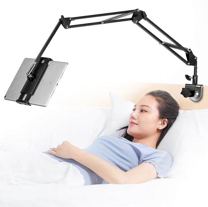 Tablet Stand Adjustable,Foldable Arm Stand for Bed,Aluminum Universal Flexible Tablet Holder with 360 Degree Rotation Compatible with iPad/iPhoneX/iPad Pro/N-Switch,or Other 4.5~12.9 Inches Devices