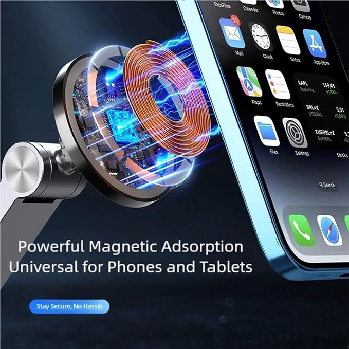 Magnetic Heavy Duty Metal Phone/Tablet Holder for Bed Adjustable Foldable Stand for Desk Aluminum Universal Lazy Bracket 360° Rotation Flexible Long Arm (Silver, Magnetic)