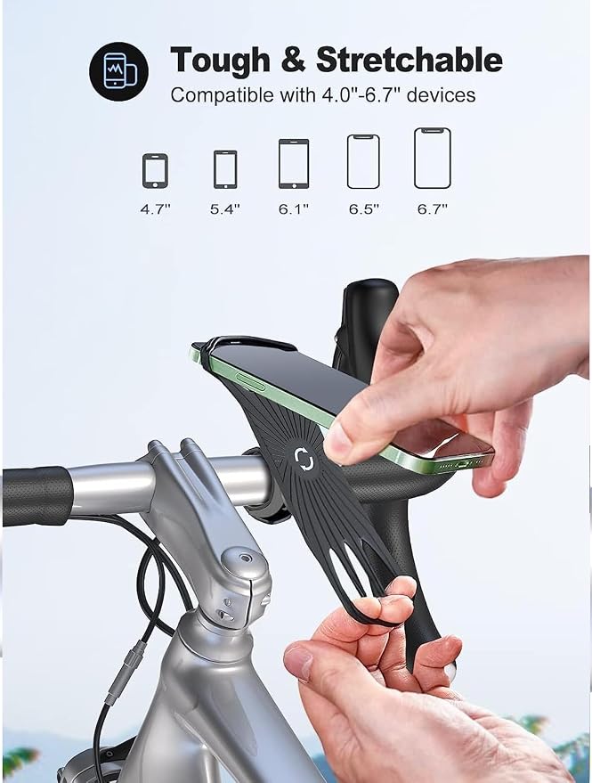 Bike Phone Mount, Universal Bike Phone Holder, 360° Rotatable, Silicone Bicycle Phone Mount Handlebar for iPhones, Galaxy, Xiaomi, Honor, Realme, Huaweii, Pixel, Oneplus and Other 4.5-7.0 Mobile