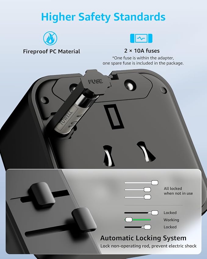 “Air” Universal Travel Adapter 2500W Max AC, Cover 200+ Countries | International Plug Adapter, All in One Portable Adapter, NOT A Voltage Converter, for USA, UK, EU, AU (Black)