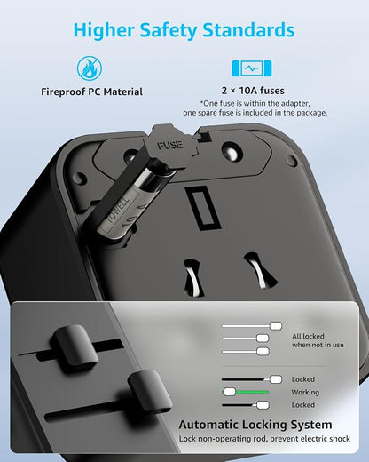 “Air” Universal Travel Adapter 2500W Max AC, Cover 200+ Countries | International Plug Adapter, All in One Portable Adapter, NOT A Voltage Converter, for USA, UK, EU, AU (Black)