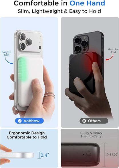 0.4" Ultra Slim Magnetic Portable Charger, 50% Smaller 5000mAh Power Bank with LED Display, Fast Charging Wireless Battery Pack, Travel Essential MagSafe Compatible Charger for iPhone 17/16/15 - White