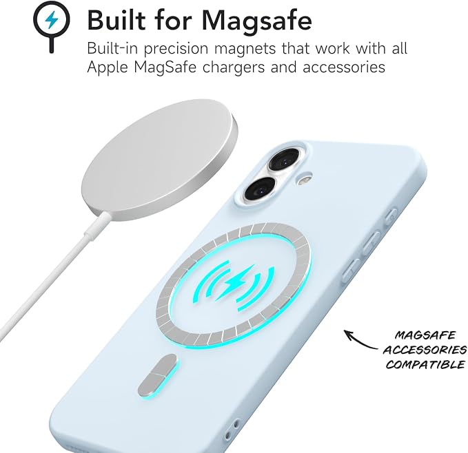 for iPhone 16 Plus Case Silicone Compatible with Magsafe Case, Ultra Slim Thin Magnetic Phone Cases Mag Safe, Cute Soft Rubber Gel TPU Matte Plain Wireless Charging Cover for Women, Light Blue