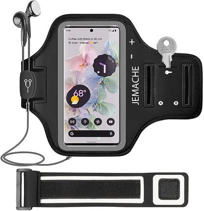 Pixel 10/9 Pro XL Armband, JEMACHE Gym Running Workouts Arm Band for Google Pixel 10/9 Pro XL, 8/7/6 Pro (Black)