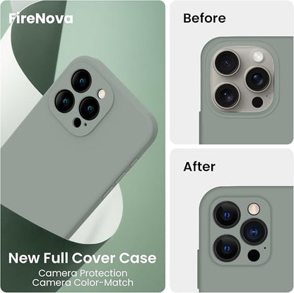 FireNova Designed for iPhone 15 Pro Case, Silicone Upgraded [Camera Protection] Phone Case with [2 Screen Protectors], Soft Anti-Scratch Microfiber Lining Inside, 6.1 inch, Calke Green