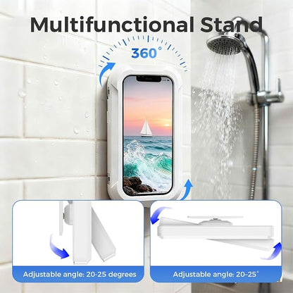 Waterproof Play Phone Holders, 2026 New Shower Phone Holder Waterproof, Adjustable Bathroom Phone Case for Home Bathroom, Rotatable Phone Stand Water Proof Phone Mount for Smartphone Users (White)