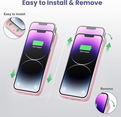 Feob Battery Case for iPhone 13/13 Pro/14,[2025 Upgraded] 7500 mAh Ultra-Slim Portable Extended Charger Cover for iPhone 13/13 Pro/14 Charging Case (6.1 Inch)-Pink