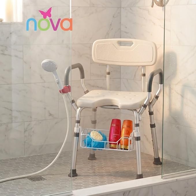 NOVA Bath & Shower Chair Basket – Universal Storage Caddy for Bath Seats & Shower Chairs, Fits 7/8” & 1” Tubing, Rust-Resistant, Easy Attach, Holds Shampoo & Soap