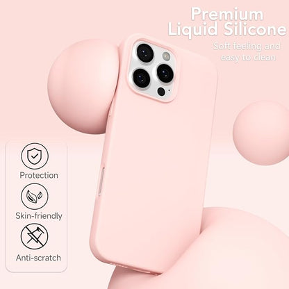 for iPhone 16 Pro Max Case Silicone Compatible with Magsafe Case, Ultra Slim Thin Magnetic Phone Cases Mag Safe, Cute Soft Rubber Gel Matte Plain Wireless Charging Cover for Women, Light Pink
