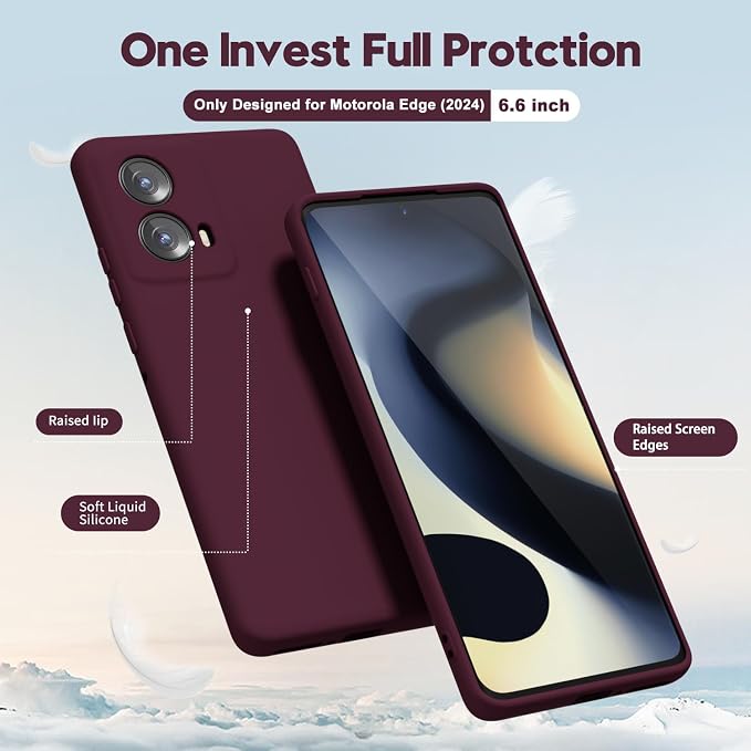 oakxco for Motorola Moto Edge 2024 Phone Case Liquid Silicone, Thin Slim Soft Rubber Gel TPU Plain Protective Simple Cover for Women Girl Cute, Matte Solid Color Aesthetic, Burgundy Wine