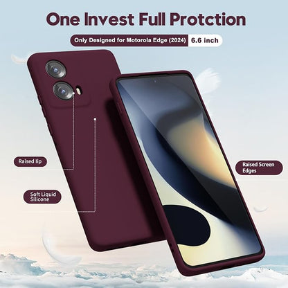 oakxco for Motorola Moto Edge 2024 Phone Case Liquid Silicone, Thin Slim Soft Rubber Gel TPU Plain Protective Simple Cover for Women Girl Cute, Matte Solid Color Aesthetic, Burgundy Wine
