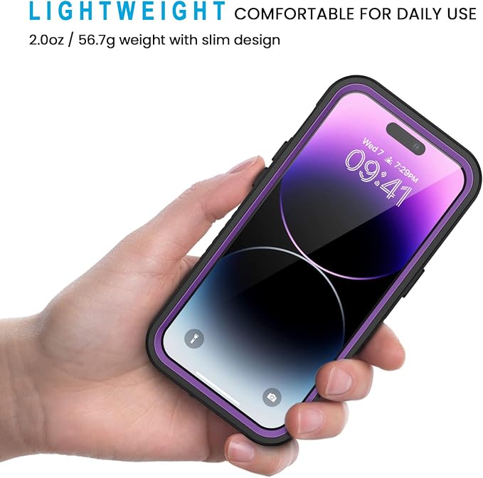 Lanhiem for iPhone 14 Pro Case, IP68 Waterproof Dustproof Shockproof with Built-in Screen Protector, 6.1 inch - Purple