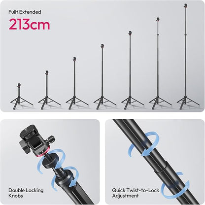 ULANZI MT-80 Aluminum Tripod Stand, 7FT Extendable Camera Phone Tripod for Travel, Auto Pop-Up, 1/4" Screw, 360 Ball Head Portable Photo Video Light Stand for DSLR Camera, Ring Light, Video Rig