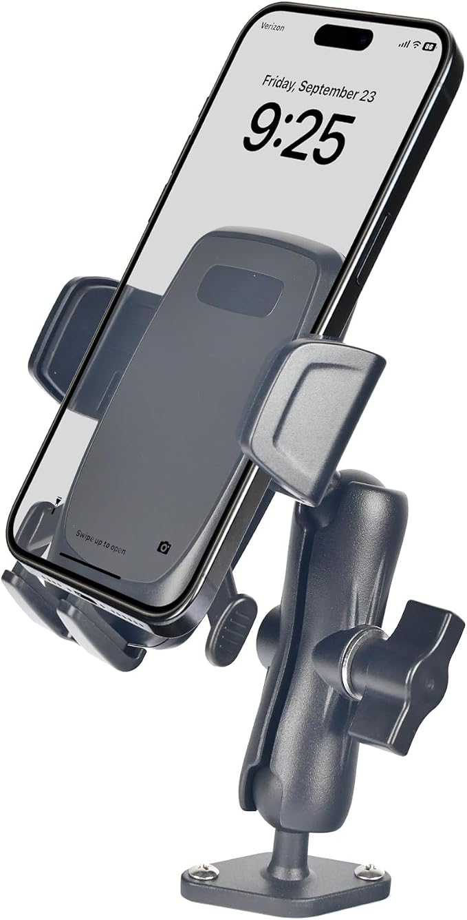 1" Ball Phone Mount – Aluminum Alloy Arm & Base, Double Ball Joint, 360° Adjustable, Screw-Mounted Base, Fits RAM B Size System – Universal Holder for Car, Truck, Van, Desk, Wall, Dashboard