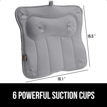GORILLA GRIP Bath Pillow for Tub, 6 Strong Suction Cups, 4D Mesh FlexComfort Headrest for Neck, Head and Back Support, Luxury Machine Washable Pillows, Bathtub Accessories, Spa Gifts for Women, Gray