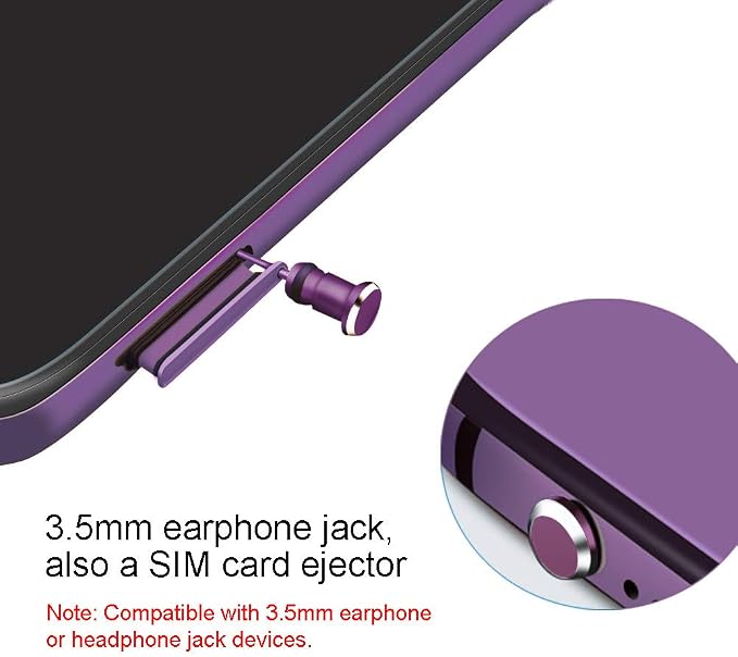 USB C Port Dust Cover Plug Cap 2 Metal Anti Dust Protectors for Smartphone MacBook Pro Air Laptop Charging Port with SIM Card Removal Pin Compatible with Samsung Galaxy S24 S23 S22 S21(Purple)