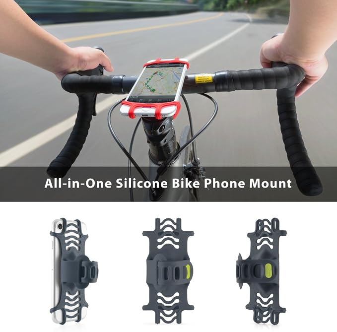 Bone Bike Tie Pro 1, Bike Cell Phone Mount for Stem, Scratch-Free Silicone Holder & Quick Setup, Universal Cycling Phone Holder Compatible with 4.0"-6.0" Smartphones (Slate Blue - Stem)