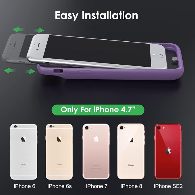 Battery Case for iPhone 8/7/6s/6/SE (2022/2020),[2025 Upgraded] 7000mAh Ultra-Slim Portable Extended Charger Cover for iPhone 8/7/6s/6/SE (2022/2020) Charging Case (4.7 Inch)-Purple