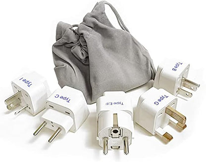Ceptics Adapter Plug Set for World Wide International Travel Use - Grounded Safe - Works with Cell Phones, Chargers, Batteries, Camera, and More