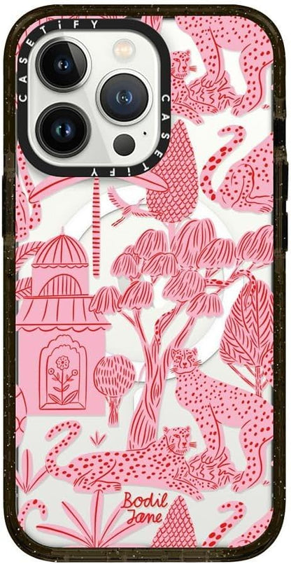 CASETiFY Impact iPhone 13 Pro Case [4X Military Grade Drop Tested / 8.2ft Drop Protection/Compatible with Magsafe] - Cheetah Paradise Pink - Clear Black