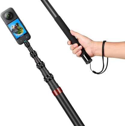 118"/3m, 9.8ft Extended Super Long Invisible Carbon Fiber Selfie Stick for Insta360 X5 X4 X3 ONE X2, R, X, GO 3S 3 2 Action 360 Camera Accessories (17 to 118") (red)
