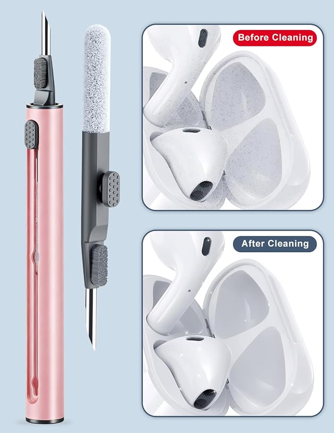 Cleaner Kit for Airpods, Earbuds Cleaning kit for Airpods Pro 1 2 3, Phone Cleaner kit with Brush for Bluetooth Earbuds Cleaner, Wireless Earphones,iPhone,Laptop, Camera (Pink)