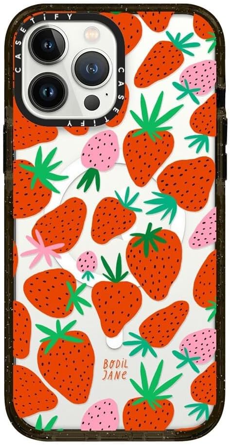 CASETiFY Impact iPhone 13 Pro Max Case [4X Military Grade Drop Tested / 8.2ft Drop Protection/Compatible with Magsafe] - Strawberries - Clear Black