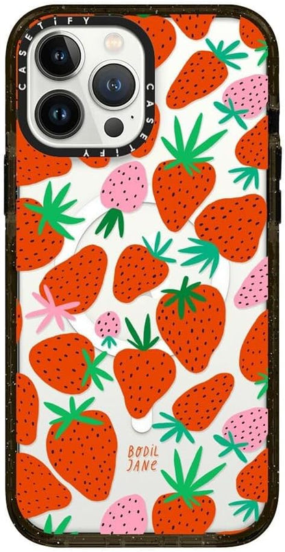 CASETiFY Impact iPhone 13 Pro Max Case [4X Military Grade Drop Tested / 8.2ft Drop Protection/Compatible with Magsafe] - Strawberries - Clear Black