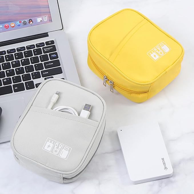 E-Tree Storage Pouch for Small Electronics and Accessories,Tech Bag,Electronic Organizer Case Compatible with MacBook Laptop Charger,Mouse,Cables,Hub,Power Bank,Earphone,Toiletries Cosmetics (Yellow)