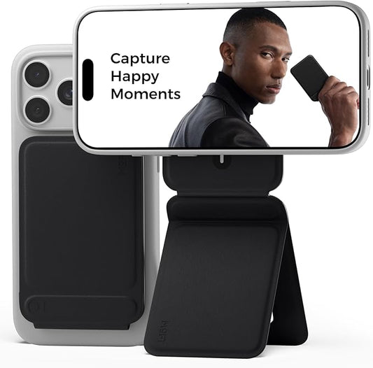 MOFT Phone Tripod Stand Selfie Stick for iPhone, Multi-Angles iPhone Stand, Lightweight & Portable Phone Holder, Strong Magnets, MOVAS Vegan Leather, Travel Essentials, Jet Black (Without Card Slot)