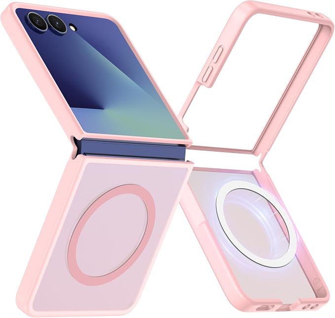 Pilaru for Samsung Galaxy Z Flip 7 case [Compatible with Magsafe] Translucent Matte Magnetic Phone Case,Slim Thin Duty Shockproof Protection Cover with 2pc HD Screen Protector-Pink