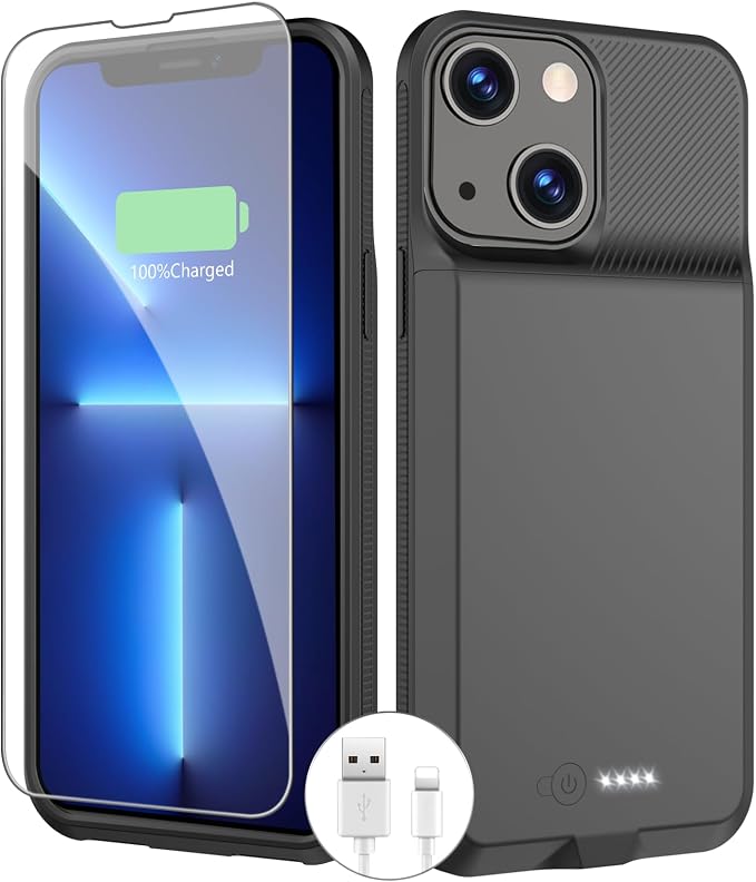BOPPS Battery Case for iPhone 13/13 Pro/14/14 Pro【Support Carplay 】，Ultra Powerful 7000mAh Portable Rechargeable Protective Extended Charger Cover for iPhone 13，13 pro，14，14 pro Charging case,Black