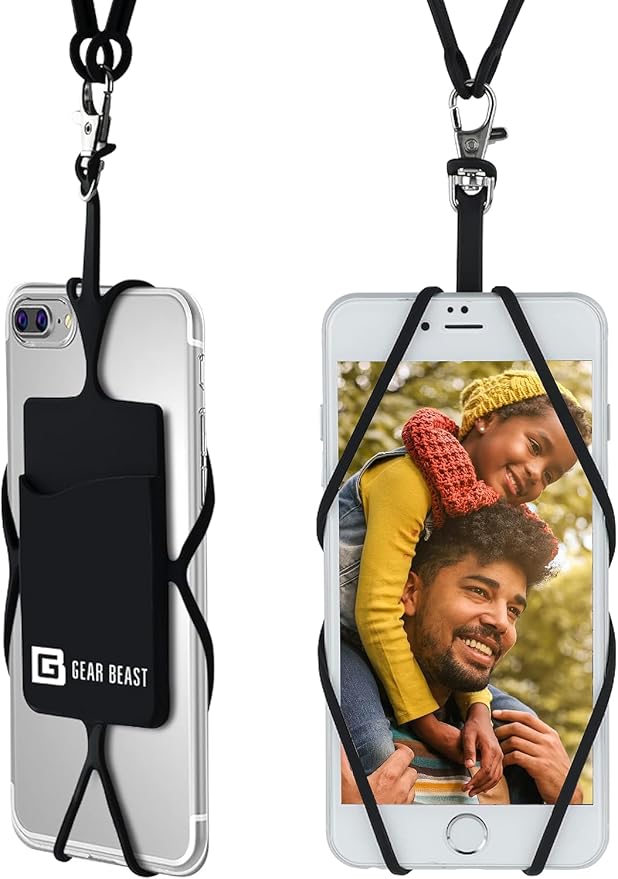Gear Beast Cell Phone Lanyard - Universal Neck Phone Holder w/Card Pocket and Silicone Neck Strap