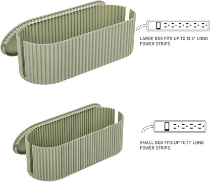 FABROK 2 Pack Cable Management Box, Cord Organizer Box with 20 Cable Ties, Power Strip Storage to Hide Charger Adapter Power Cord Charging Station Green(Small+Large